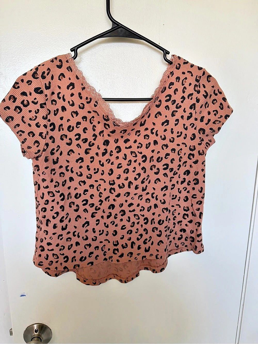 Pink Rose Leopard Print Short Sleeve Top Size Small